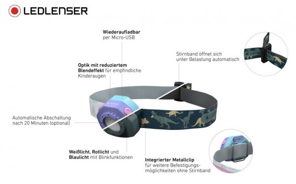 Ledlenser 502535 Kinder Stirnlampe KIDLED4R grün 40 Lumen