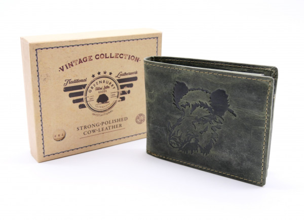 Greenburry Leder Geldbörse olive Vintage Animal Collection Keiler stag 1705-wildboar-30