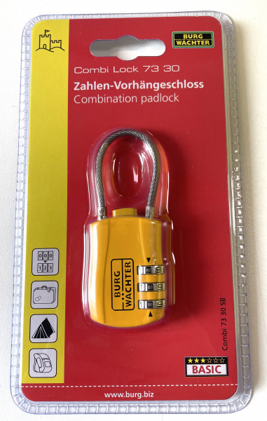 Burg Wächter Verstellbares Zahlenschloss Combi Lock 73 mit Bügeldraht gelb