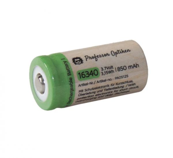 Professor Optiken Lithium Ionen Akku - Typ CR123A 16340 3,7Volt mit 850 mAh (Pin)