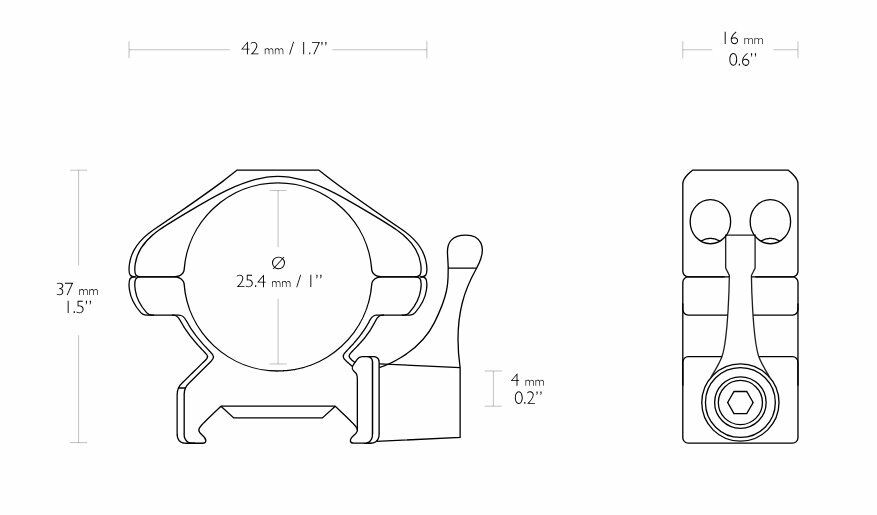 HAWKE 23010 Präzision Stahl Ringmontagen 25,4 mm 1" für Weaver Picatinny niedrig