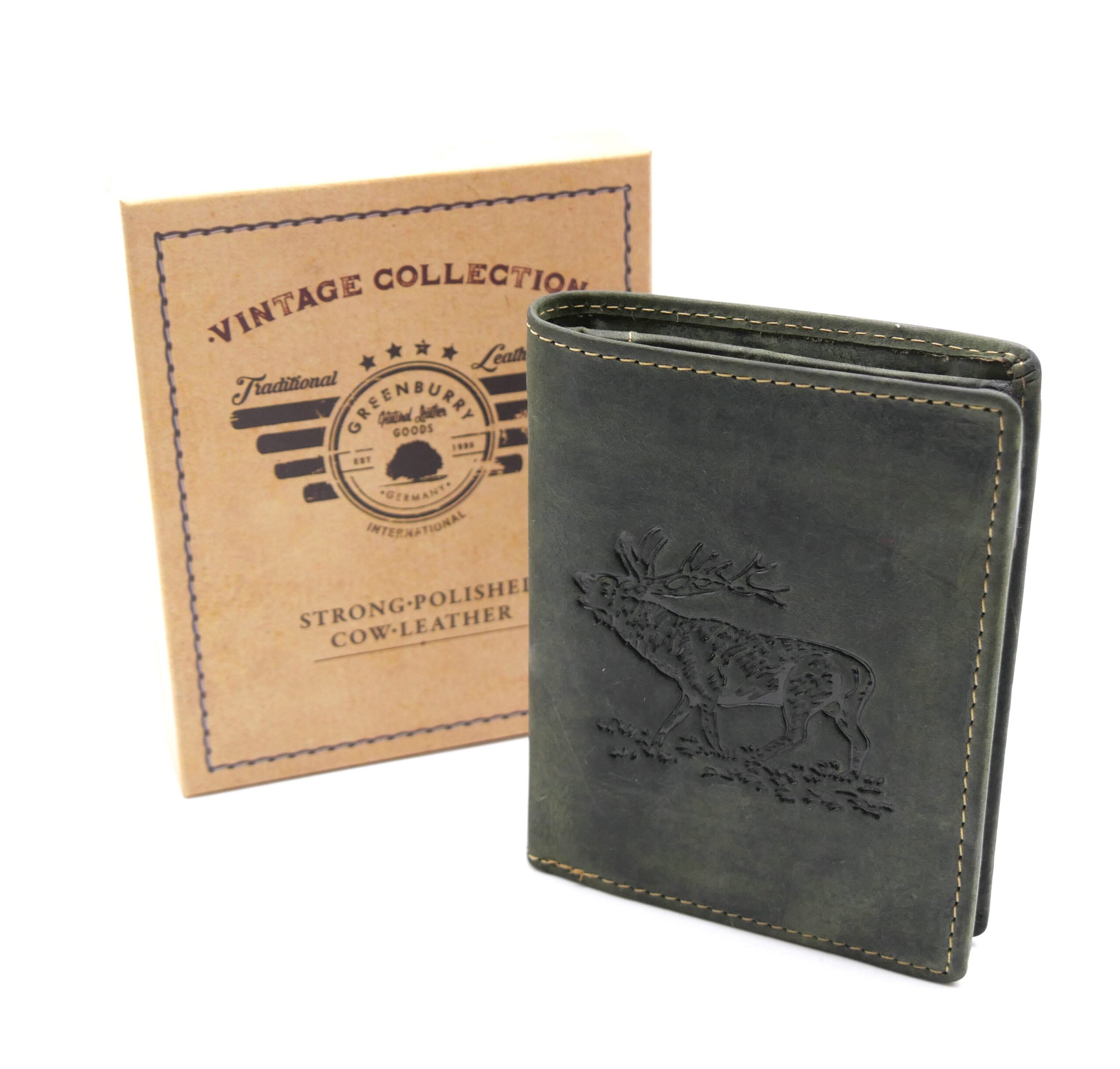Greenburry Leder Geldbörse olive Hirsch Vintage Animal 1701-stag-30