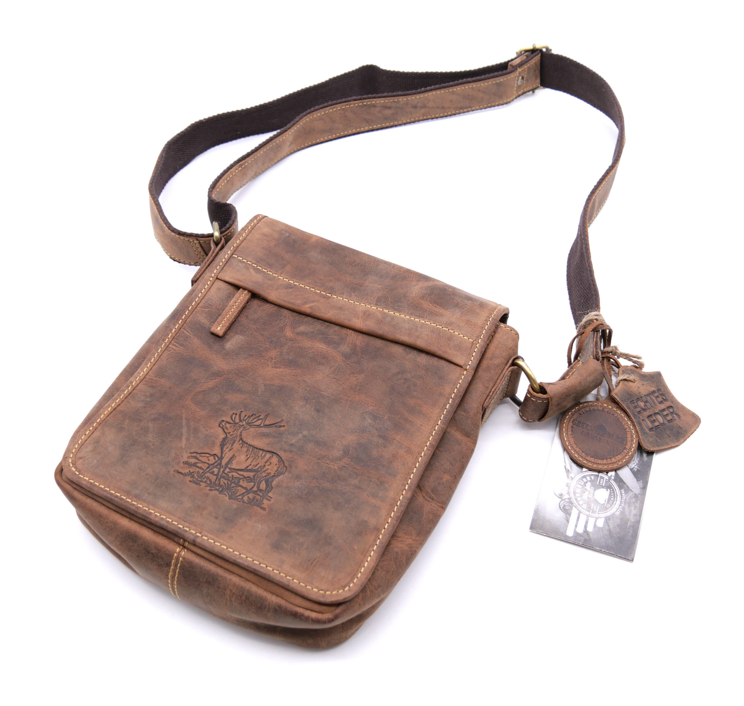 Greenburry Leder Umhängetasche Hirschprägung braun 1748A-STAG3-25