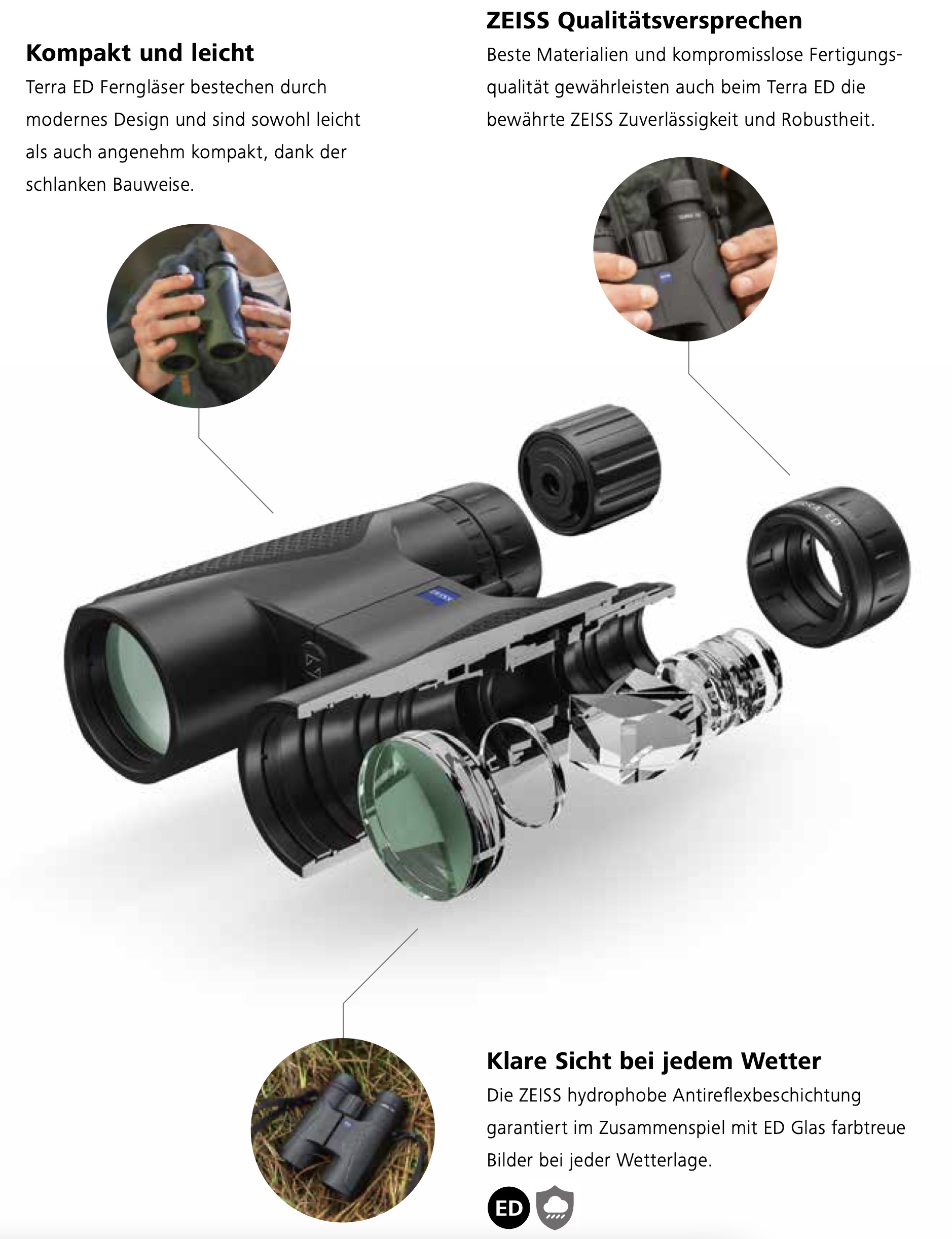 ZEISS Terra ED Pocket 10x25 Fernglas mit Trageriemen und Tasche black